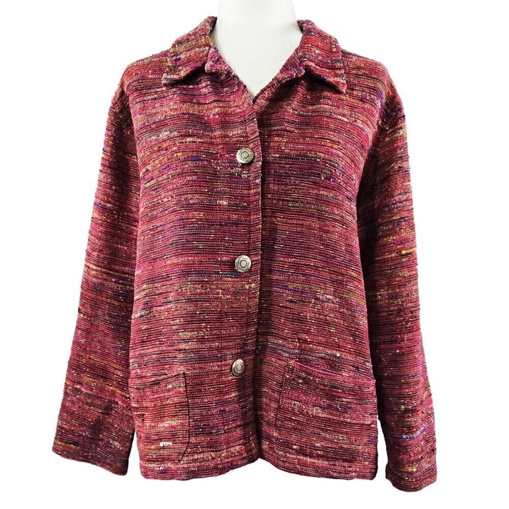 Vintage Chico's Design Silk Blend Red Pink Speckled Lightweight Jacket Boho